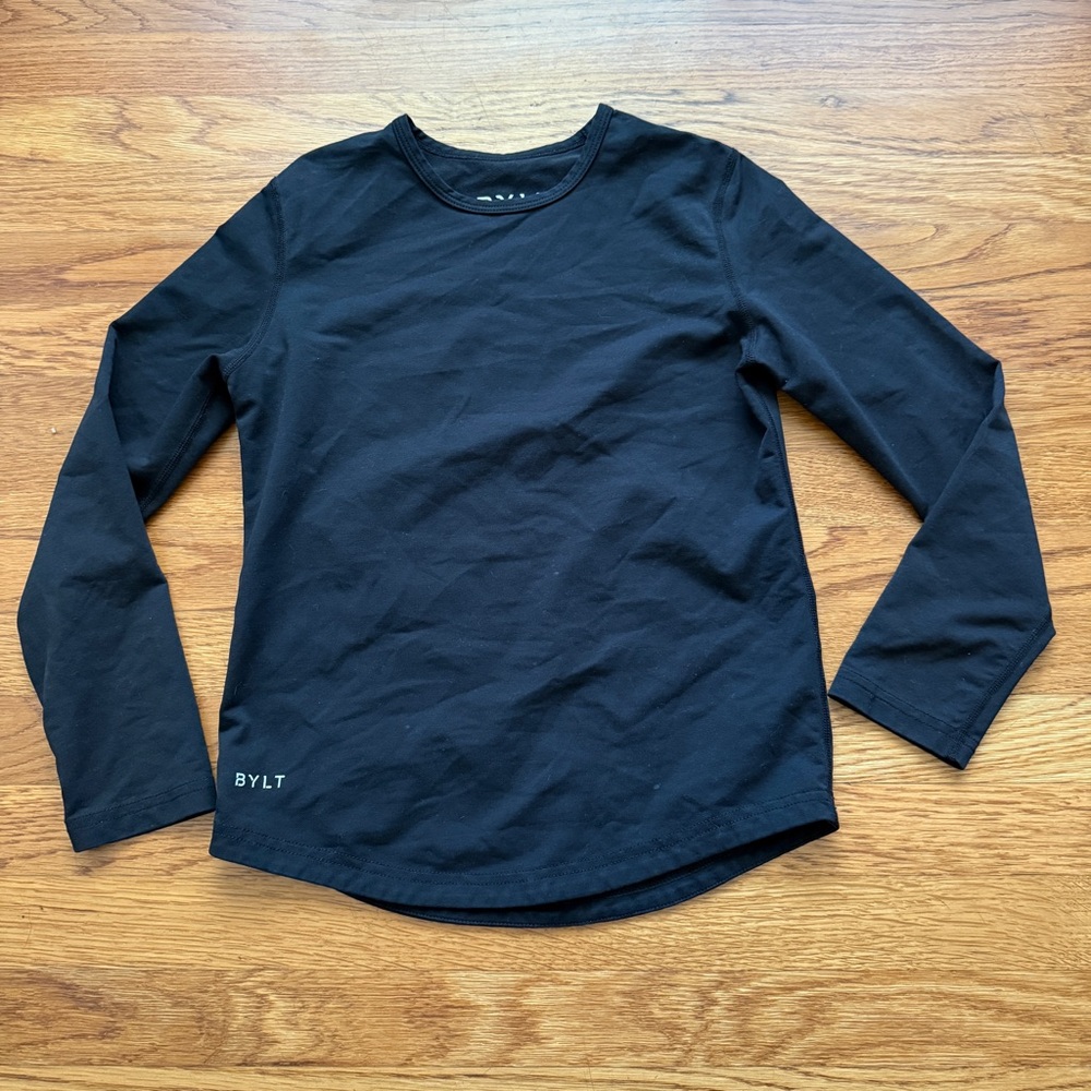 BYLT black drop cut kids long sleeve athletic top 6/7